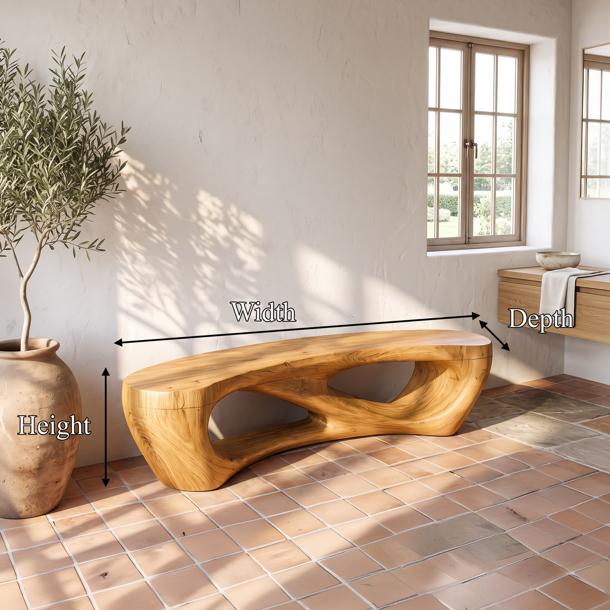 Mid Century Accent Bench With Rounded Arch Base For Bathroom SINLSABEN149