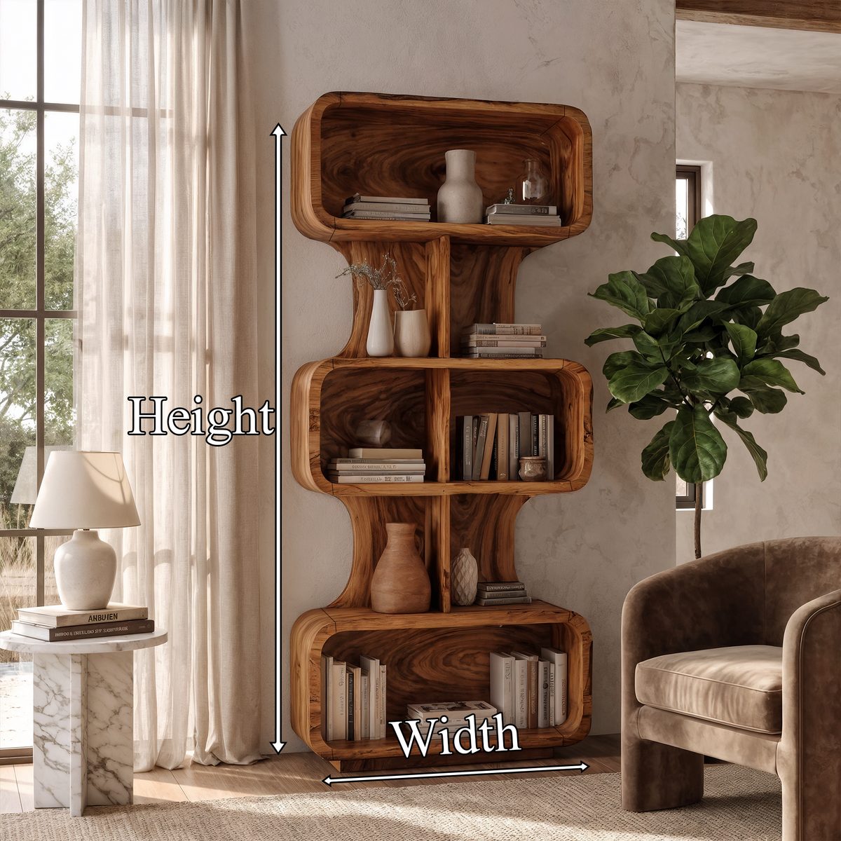 Mid Century Bookshelf Handcrafted Solid Wood Design For Home Office SINLKIBS055