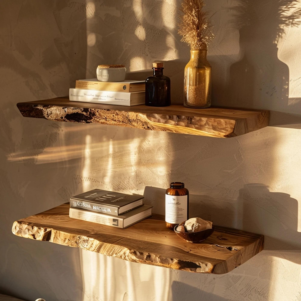 Floating Custom Wall Shelf Live Edge SINLFL024
