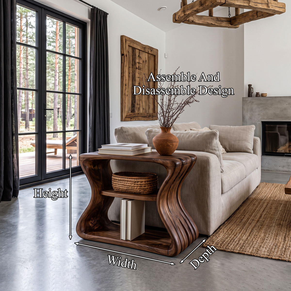 Contemporary Beside Table With Flowing Curved Frame For Living Room SINLHASTA312
