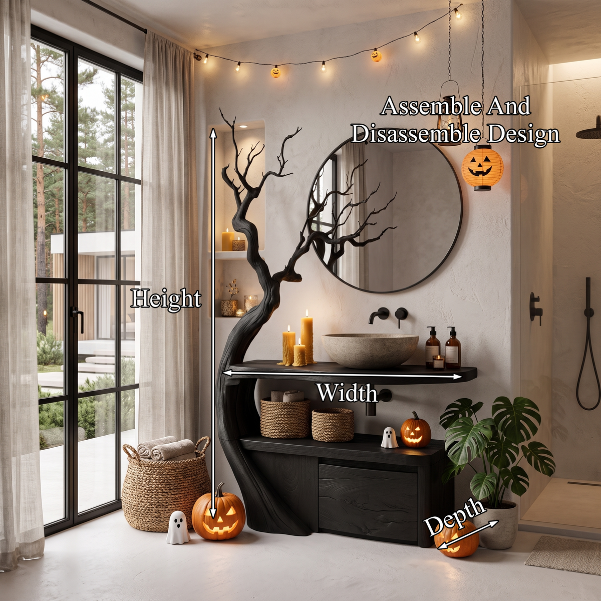 Gothic Halloween Bathroom Vanity With Haunted Tree Branch Design For Bathroom SINLHABRV344