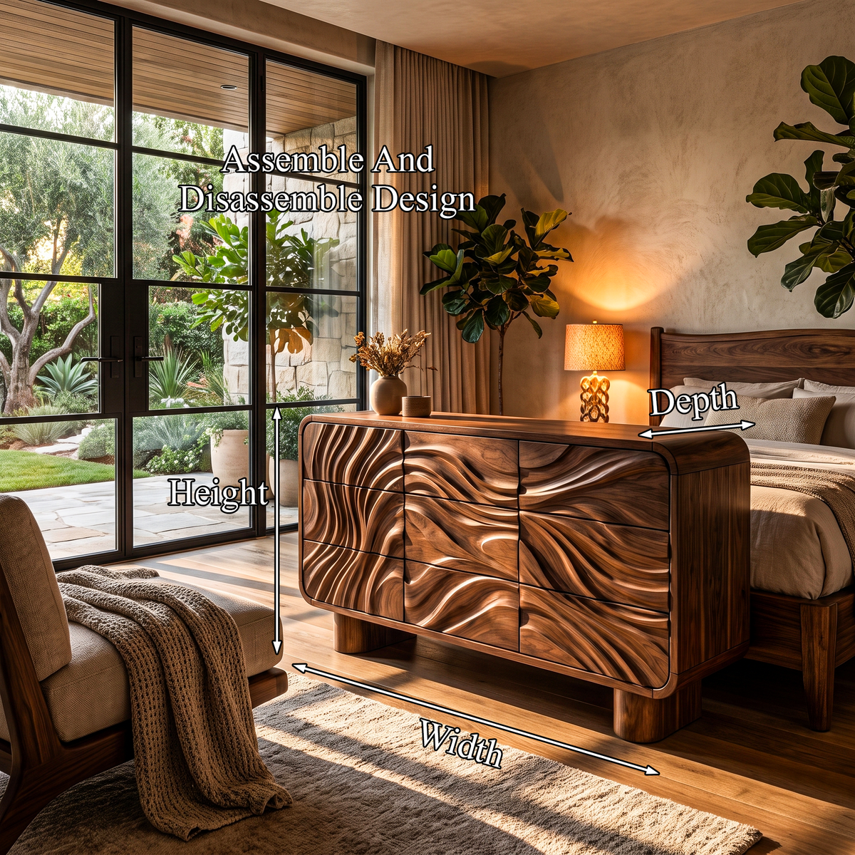Contemporary Bedroom Dresser Drawers With Sculpted Wave Pattern And Curved Corners For Bedroom SINLHADR003
