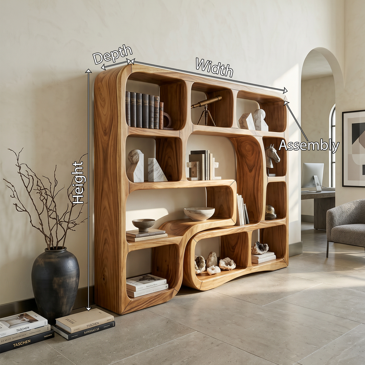 Luxury Wooden Bookcase With Organic Wave Design SILDTTRBS033