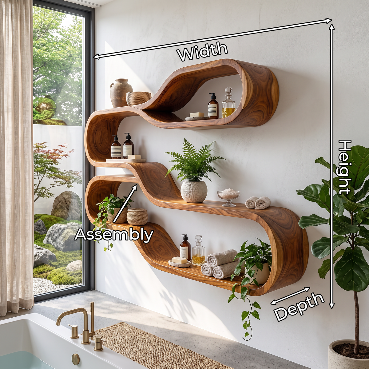 Japandi Wooden Wall Mounted Shelves for Bathroom SILDTTRWMS062
