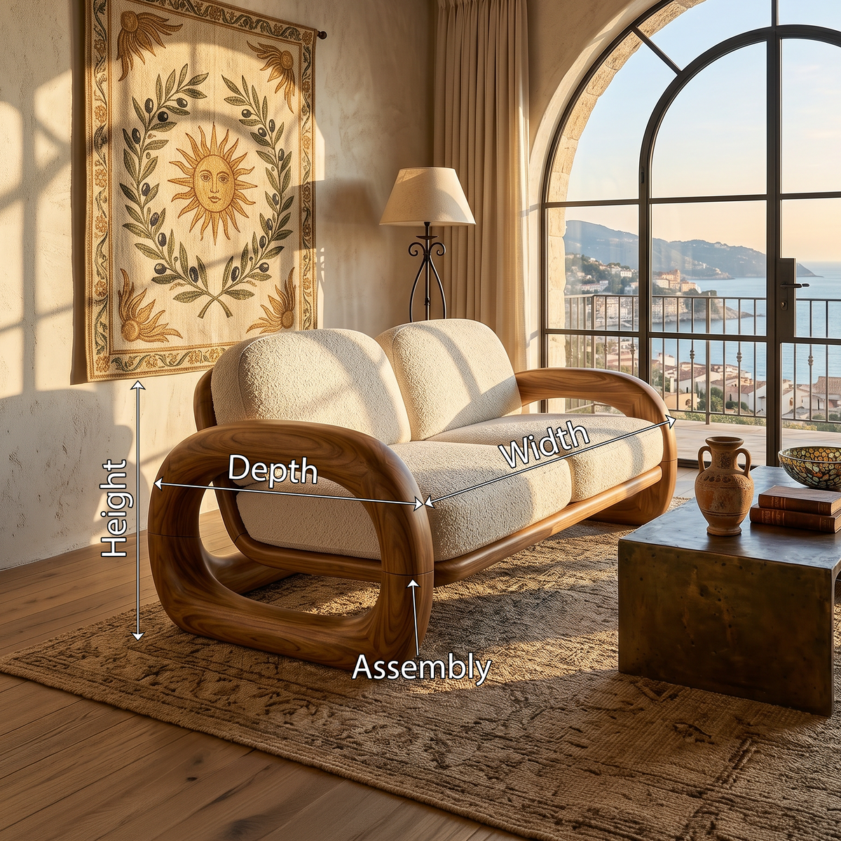 Mediterranean Inspired Wooden Sofa Coastal Living Room SILDTTRSFA006