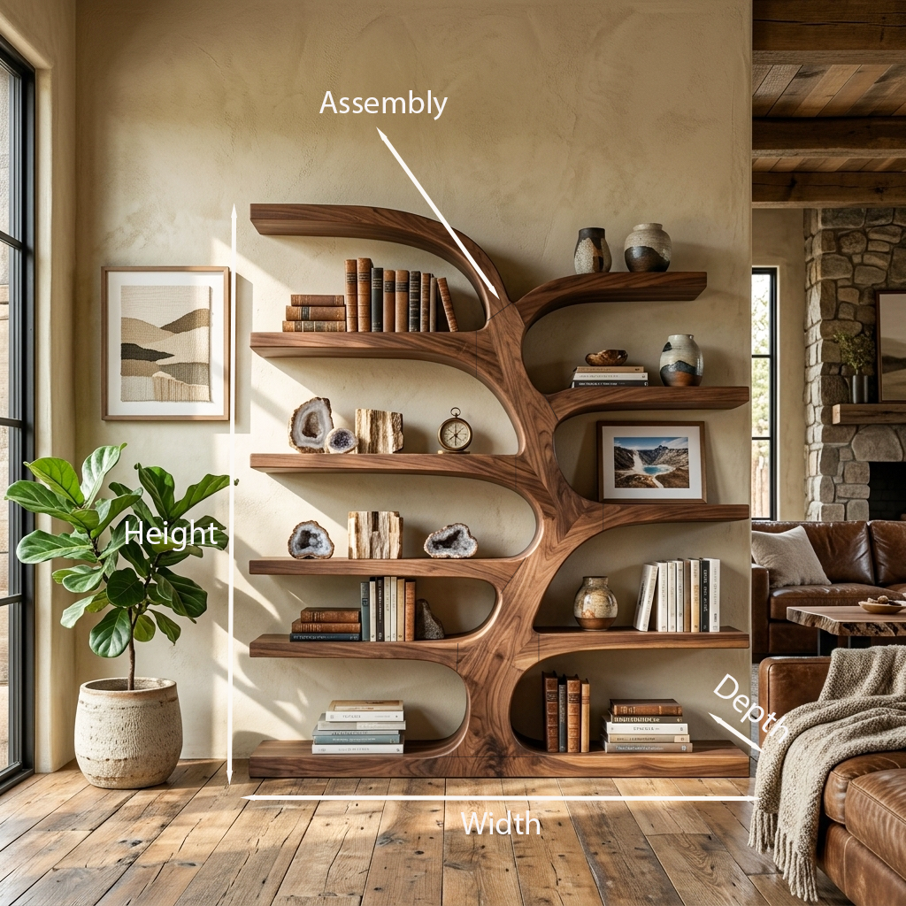 Handcrafted Curved Bookshelf For Living Room Furniture RTTHTTBS055