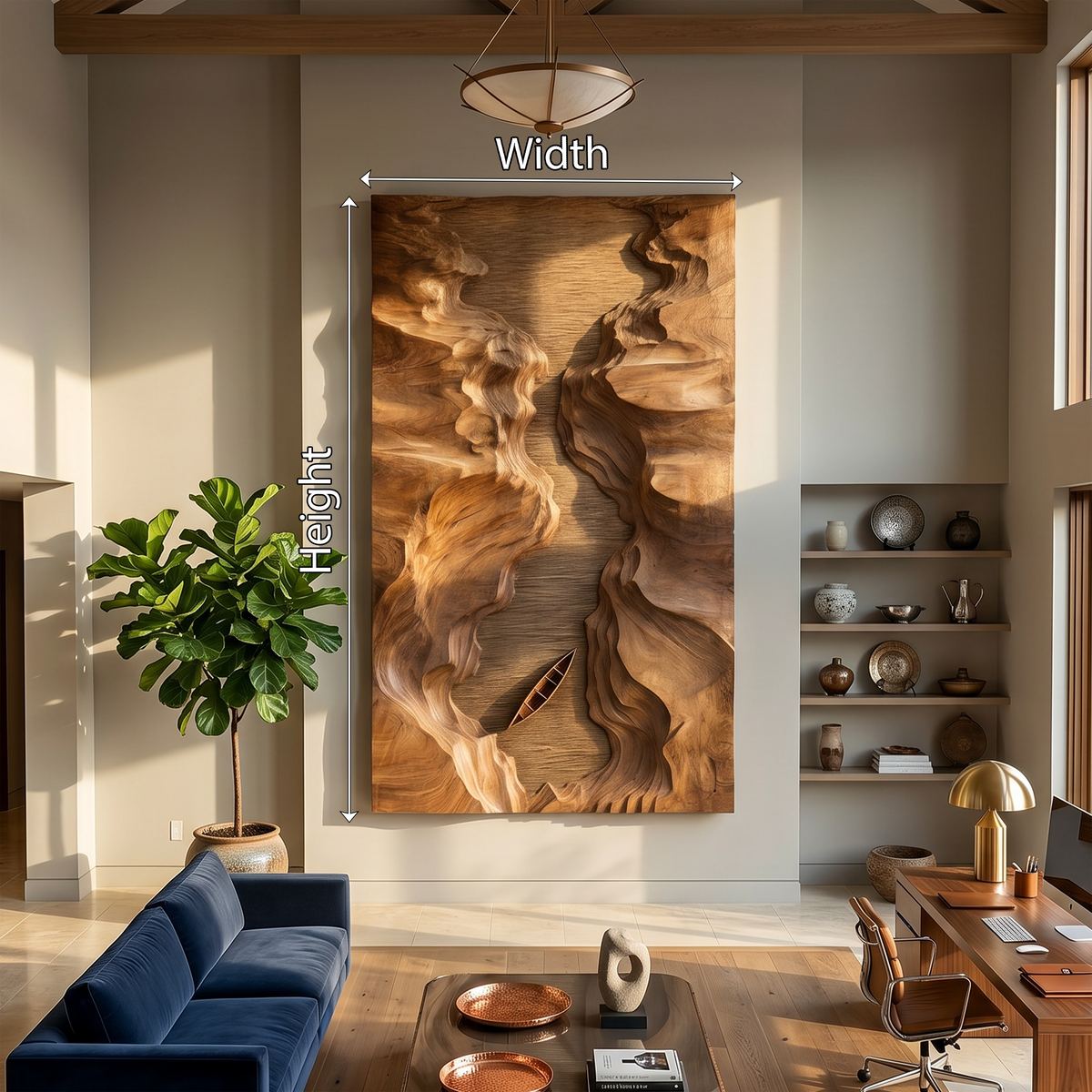 Abstract Canyon Wood Wall Sculpture, Handcrafted Geometric Wooden Wall Art Panel Decor for Modern Office & Living Room Entryway, SILDTTRWA081