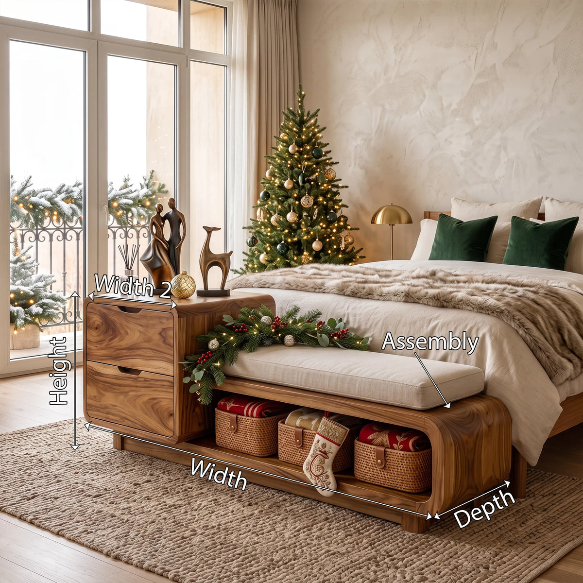 Christmas Wooden Storage Bench Cushion For Cozy Bedroom Decor SILDTTRSTB012