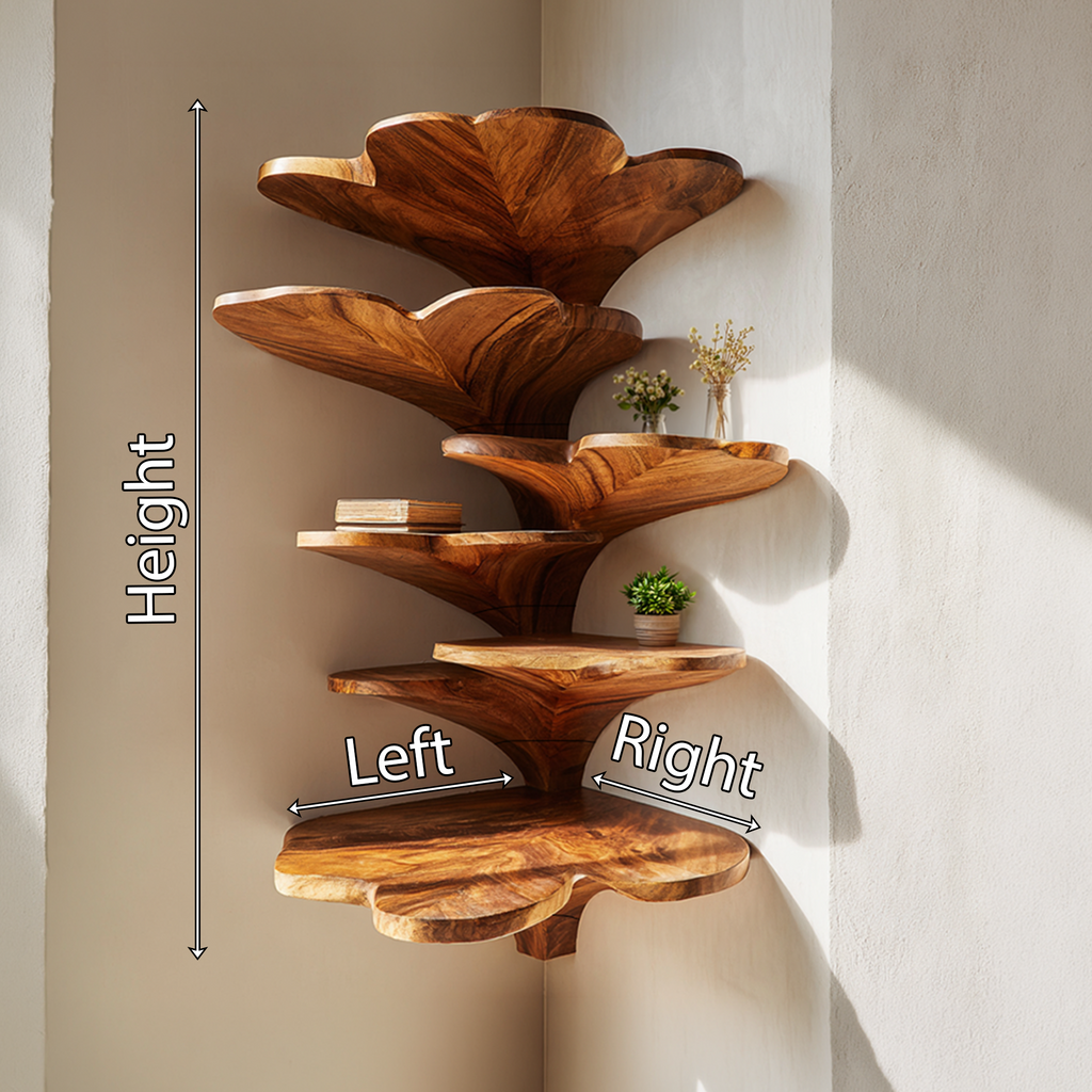 Boho Leaf Shaped Wooden Corner Shelf, Handcrafted Floating Tiered Wall Mounted Display Rack for Kids Nursery & Bedroom Decor, SILDTTRCLS006