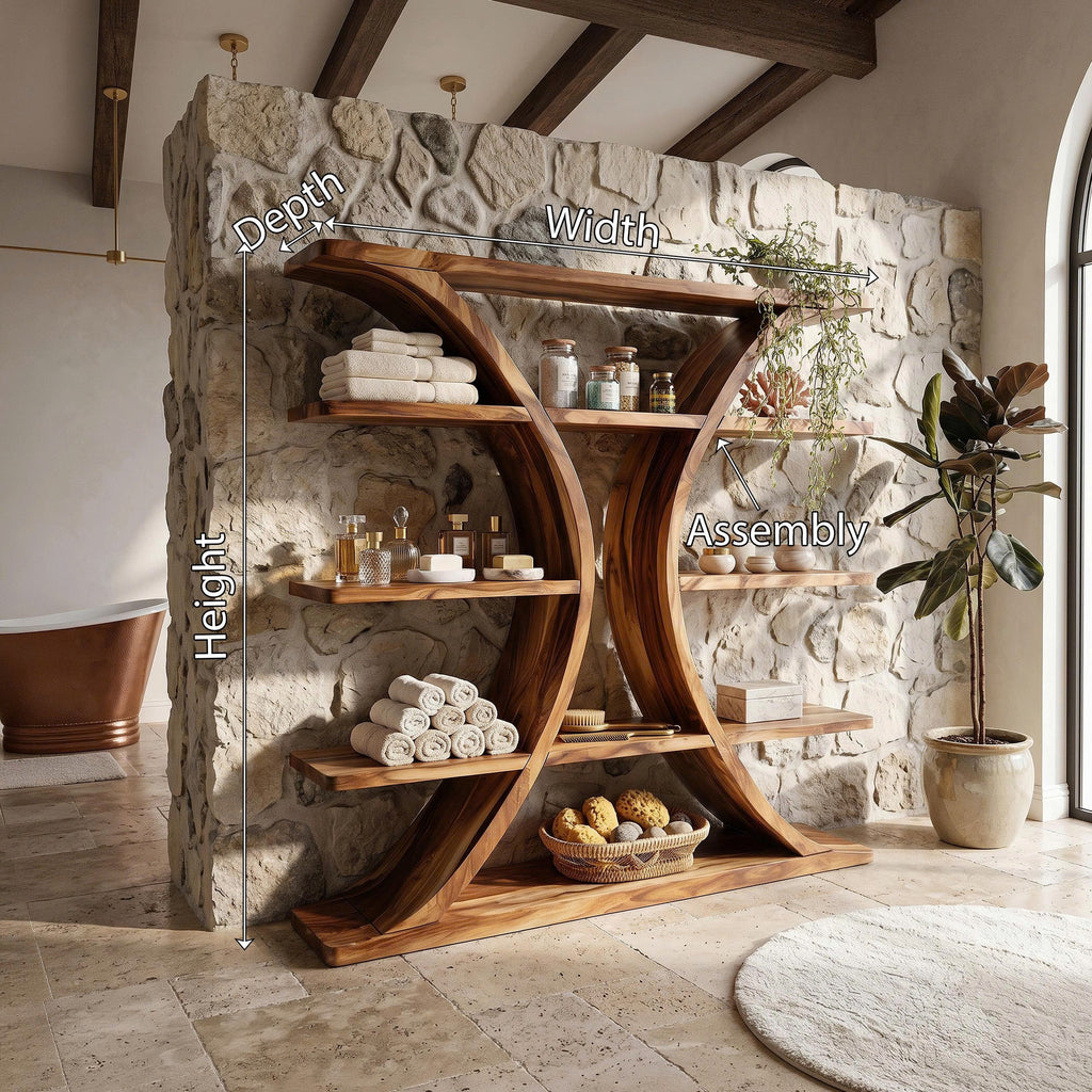 Luxury Organic Wooden Spa Shelf With Sculptural Curved Frame SILDTTRBS046