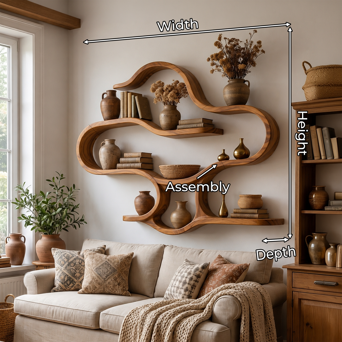 Boho Wooden Wall Mounted Display Shelves for Living Room SILDTTRWMS039