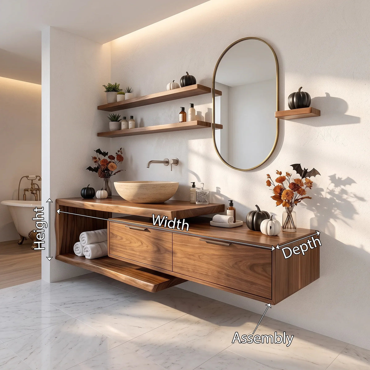Handcrafted Mid Century Floating Vanity Primary Ensuite SILDTTRBRV234