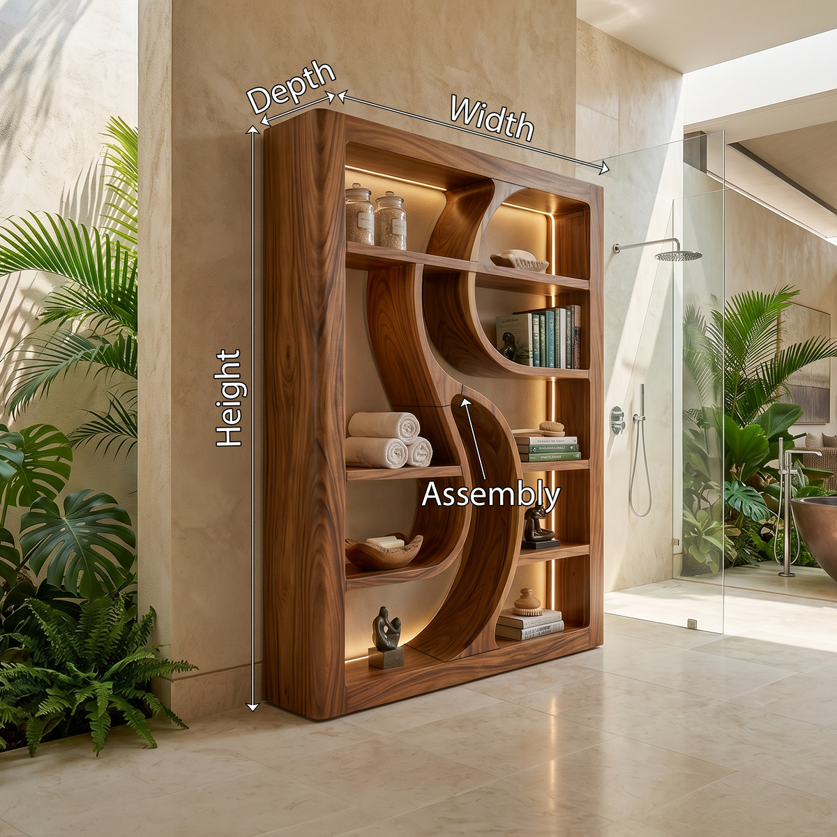 Luxury Wooden Bookshelf Featuring Ambient LED Shelving SILDTTRBS036