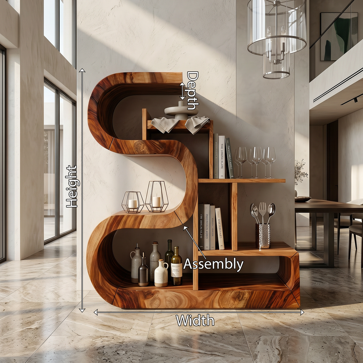 Luxury S-Shaped Wooden Storage Shelf For Contemporary Spaces SILDTTRBS053