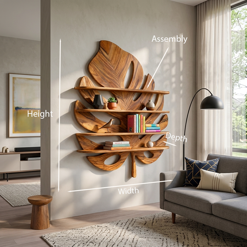 Artistic Wooden Tropical Leaf Wall Mounted Bookshelf For Home Decor RTTHTTBS081
