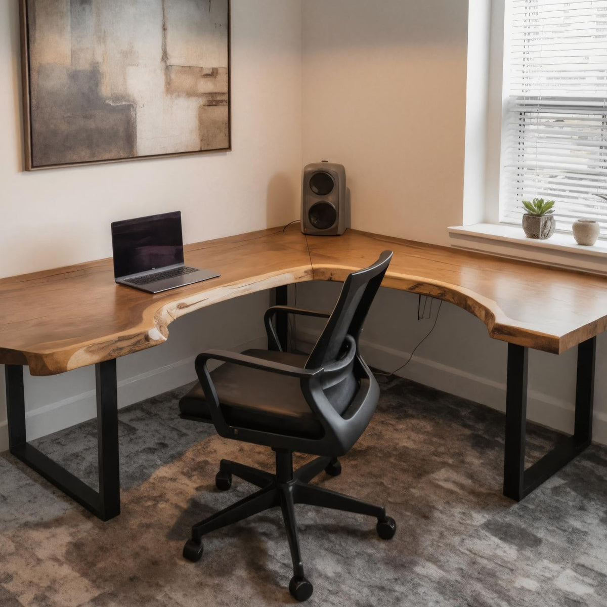 Live Edge L Shaped Desk With Metal Legs For Home Office SITHHNDE056