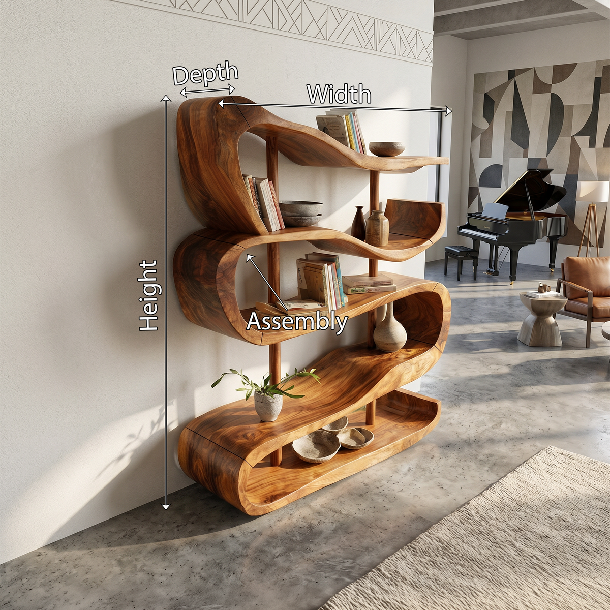 Artistic Wooden Display Shelf In Organic Form SILDTTRBS043