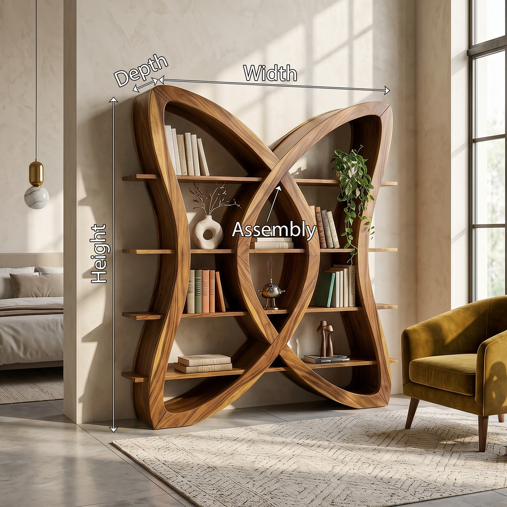 Butterfly Inspired Wooden Bookcase In Organic Style SILDTTRBS037
