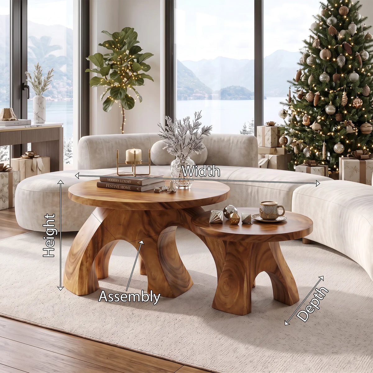Handcrafted Xmas Round Coffee Table Luxury Apartment SILDTTRCF186