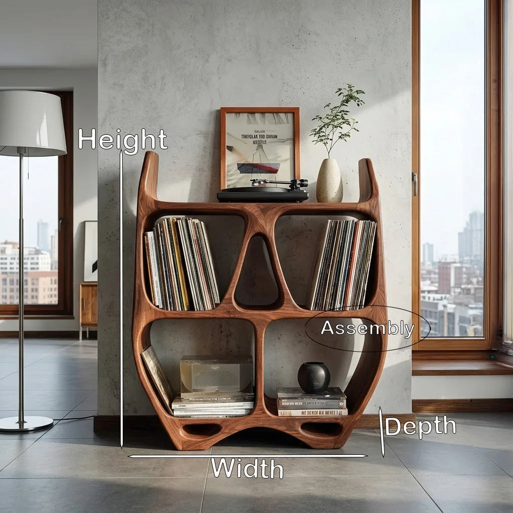 Elegant Sculptural Wooden Record Cabinet For Living Room RTTHHNRPT010