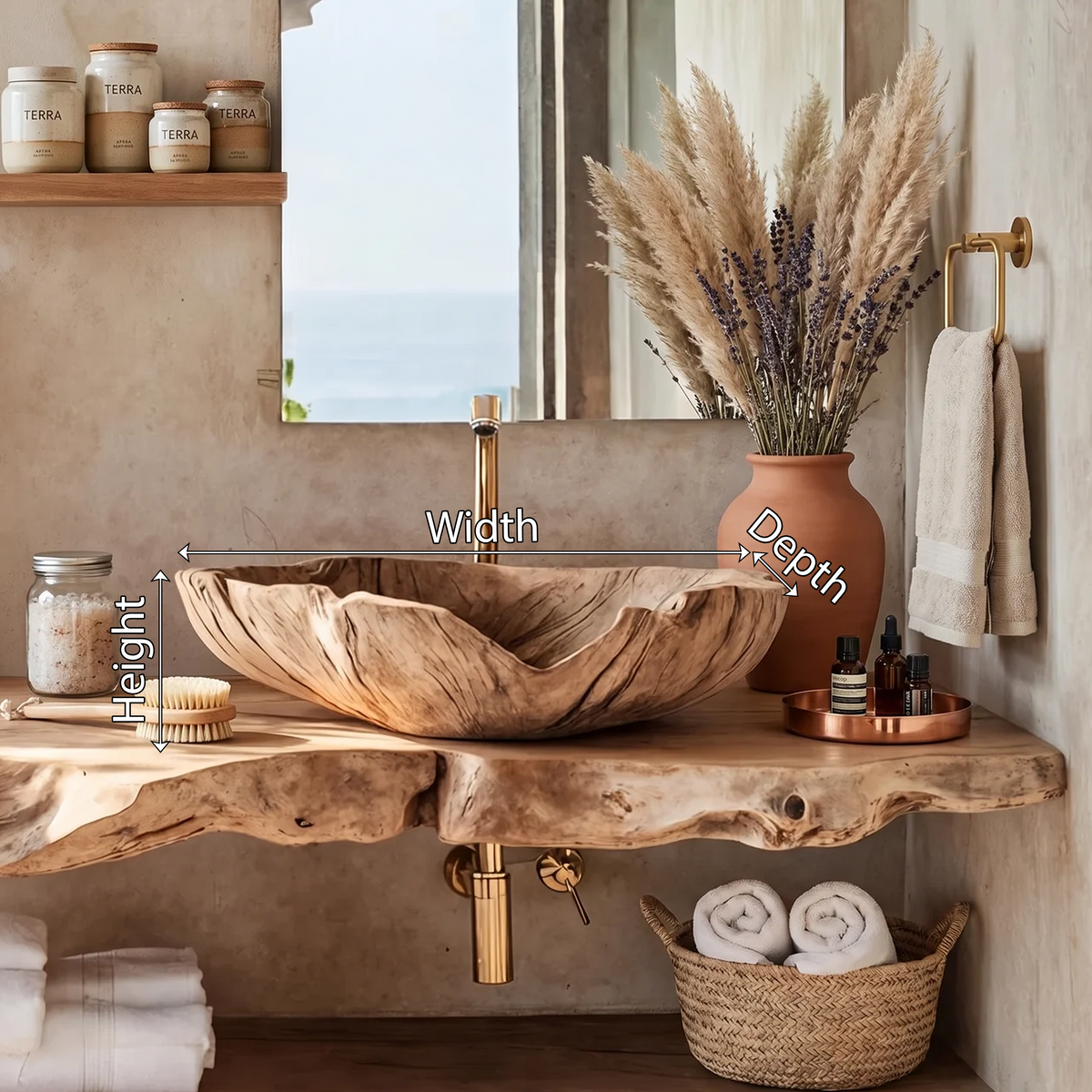 Farmhouse Handcrafted Wooden Vessel Sink For Bathroom SILDTTRVS008