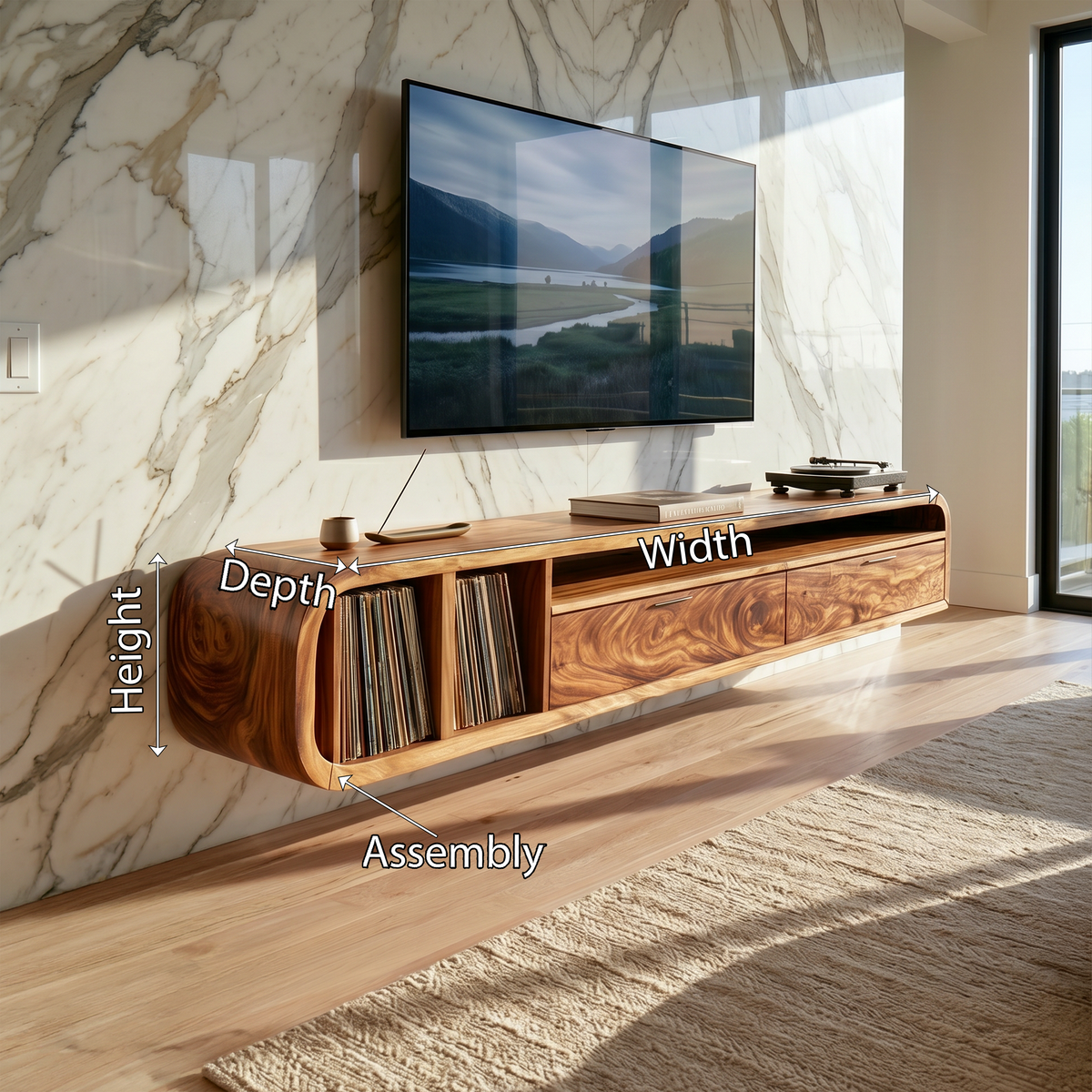 Floating Walnut TV Cabinet Vinyl Record Storage SILDTTRTVC121