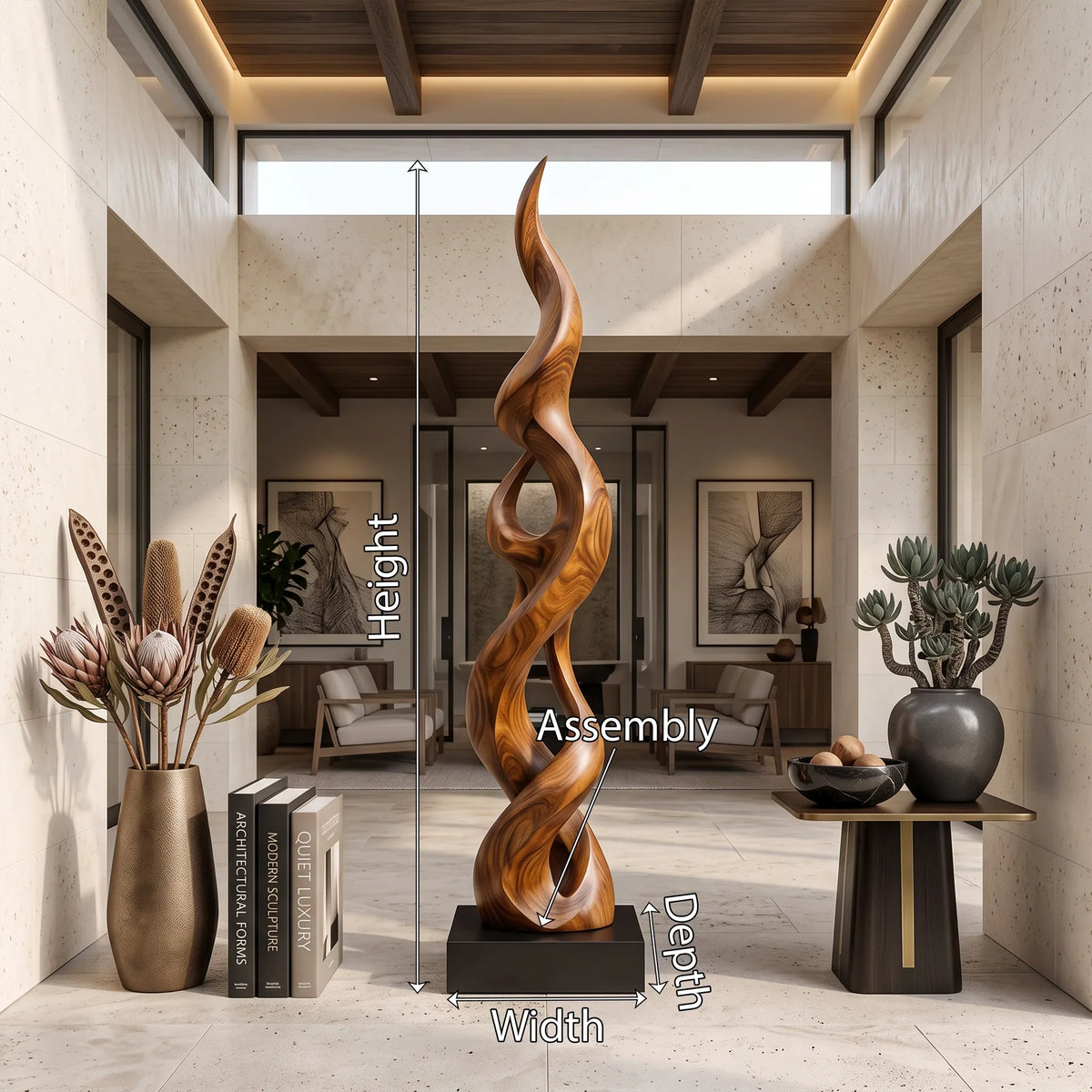 Contemporary Abstract Wood Sculpture For Modern Entryway Home Decor SILDTTRAS046