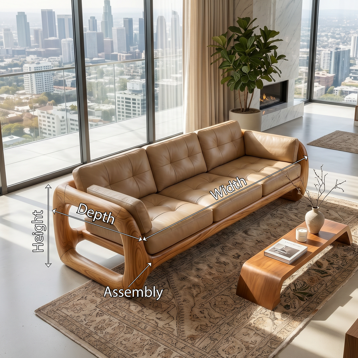 Luxury Wooden Leather Sofa For High Rise Apartment Living Room SILDTTRSFA014