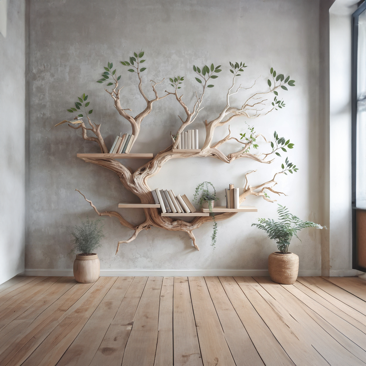 Driftwood Tree Bookshelf Decor Mid Century Bookcase SINLTB083