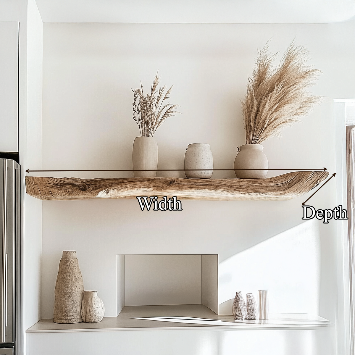 Boho Kitchen Floating Shelf Natural Edge Wooden Shelf For Wall Storage SINLSAFL069