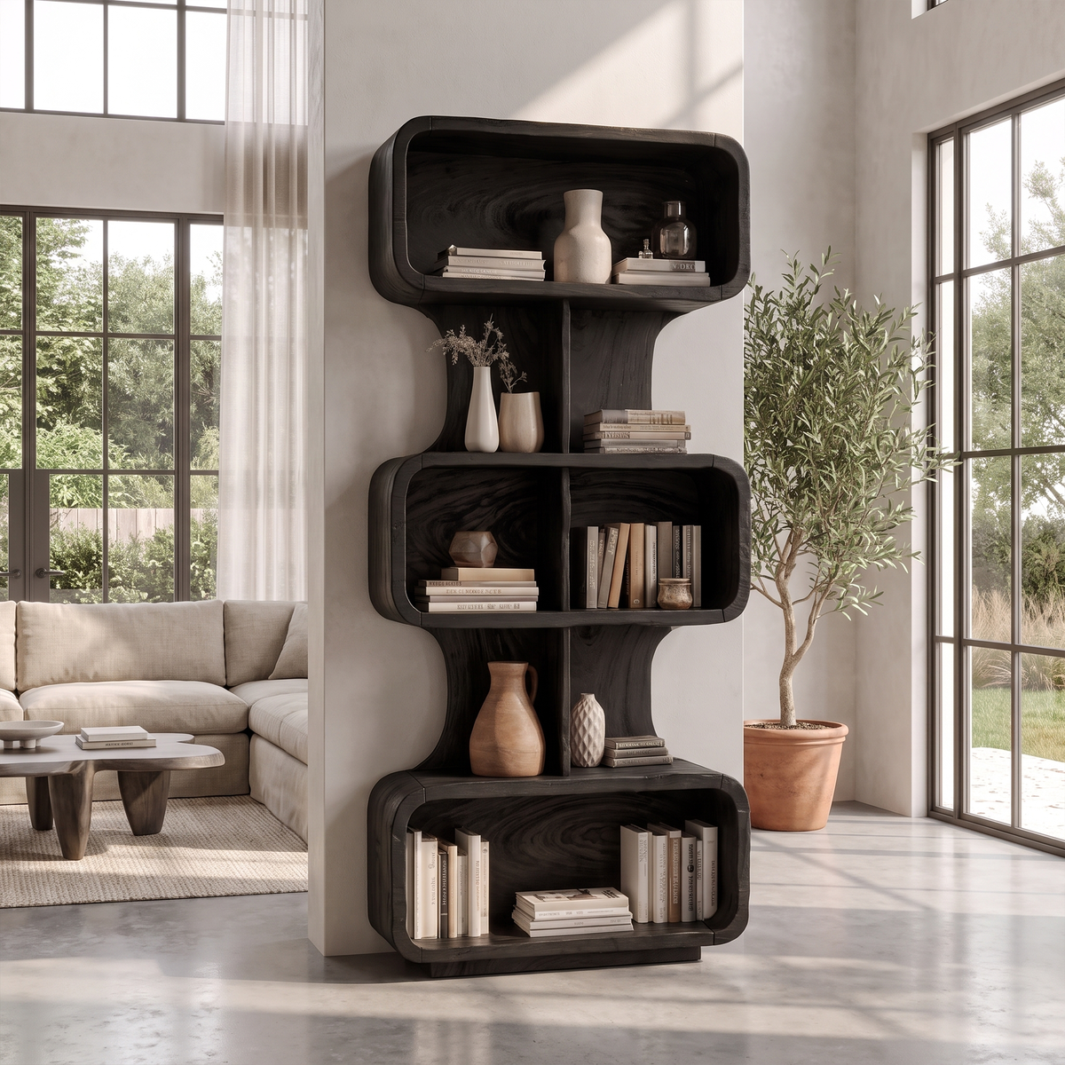Mid Century Bookshelf Handcrafted Solid Wood Design For Home Office SINLKIBS055