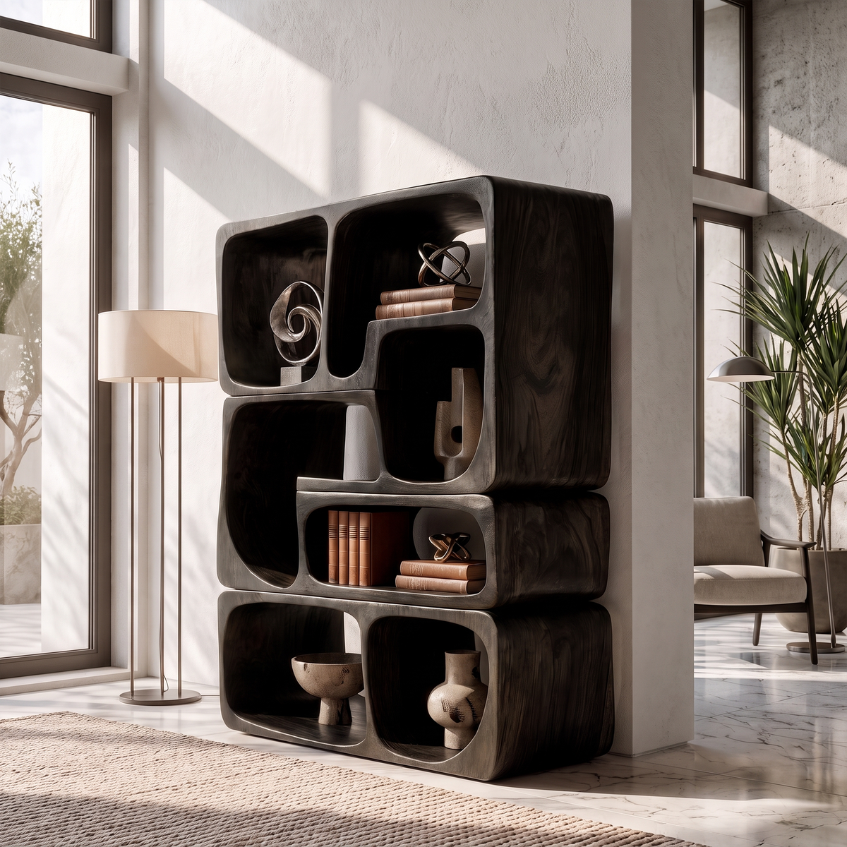 Mid Century Bookshelf Handcrafted Modular Shelves For Home Library SINLKIBS058