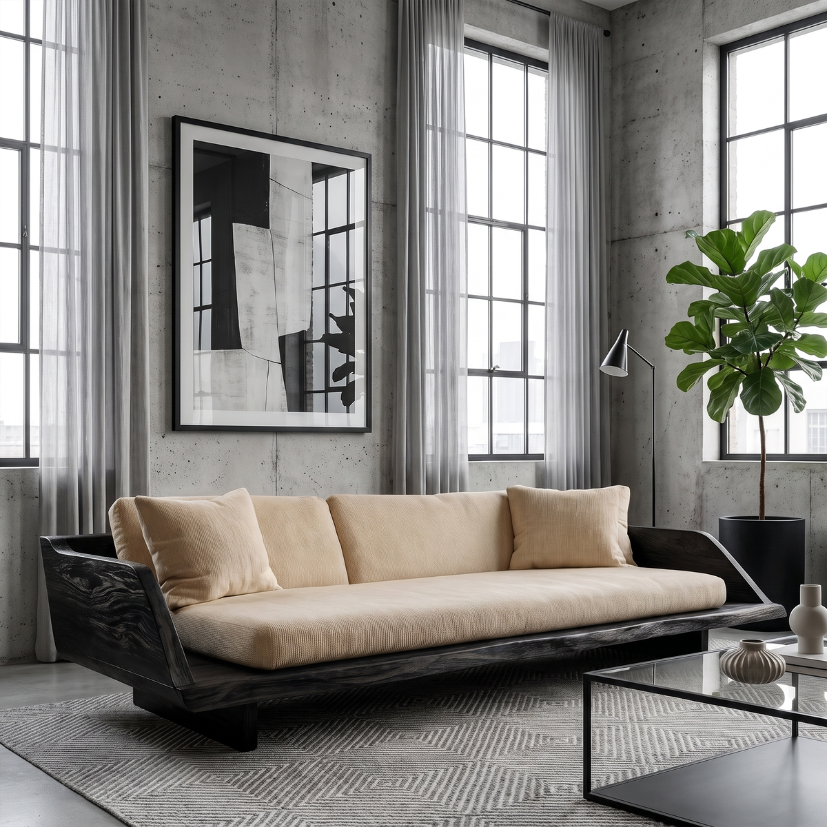 Handcrafted Sofa Frame With Sculptural Wooden Base For Living Room SINLKISF027