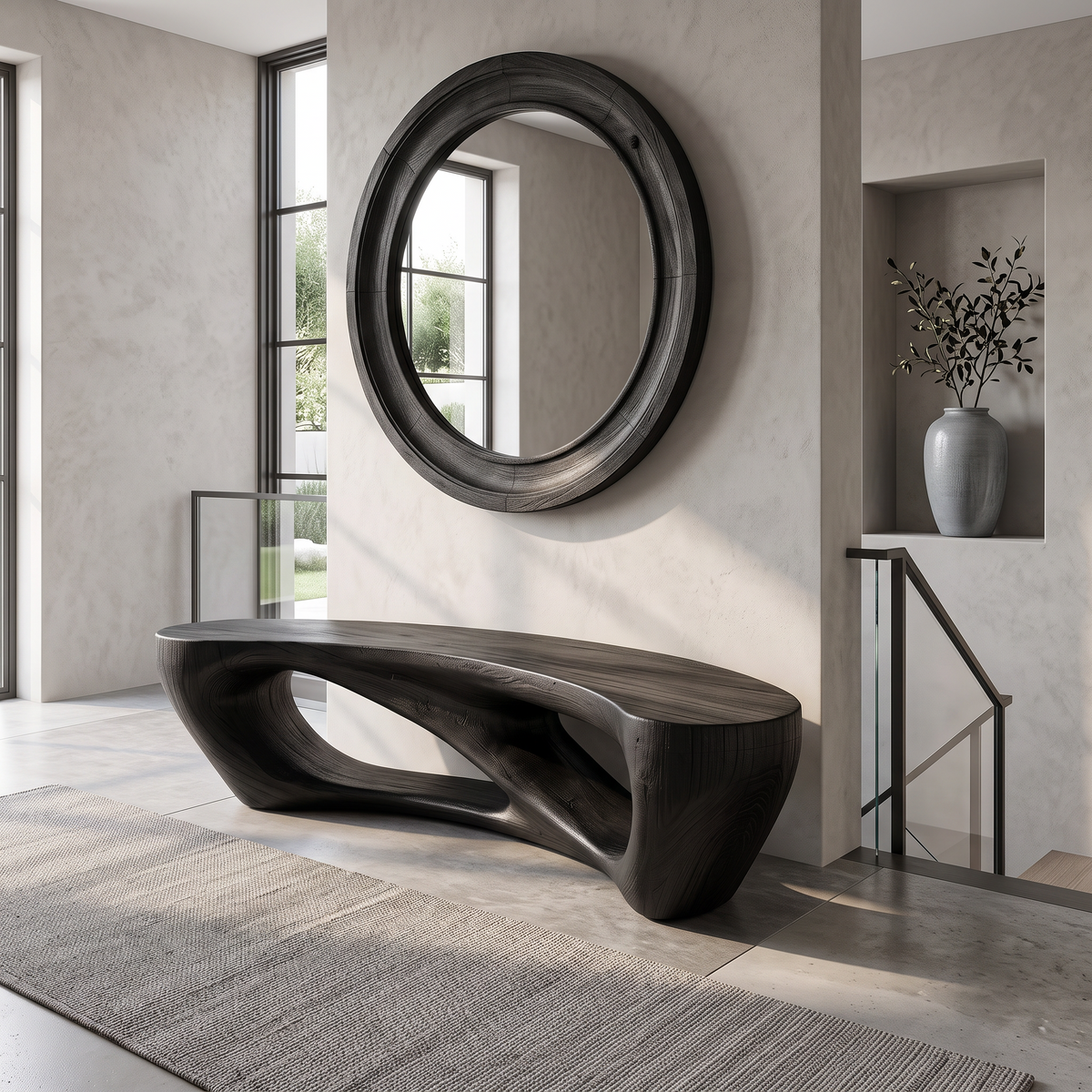 Mid Century Accent Bench With Rounded Arch Base For Bathroom SINLSABEN149
