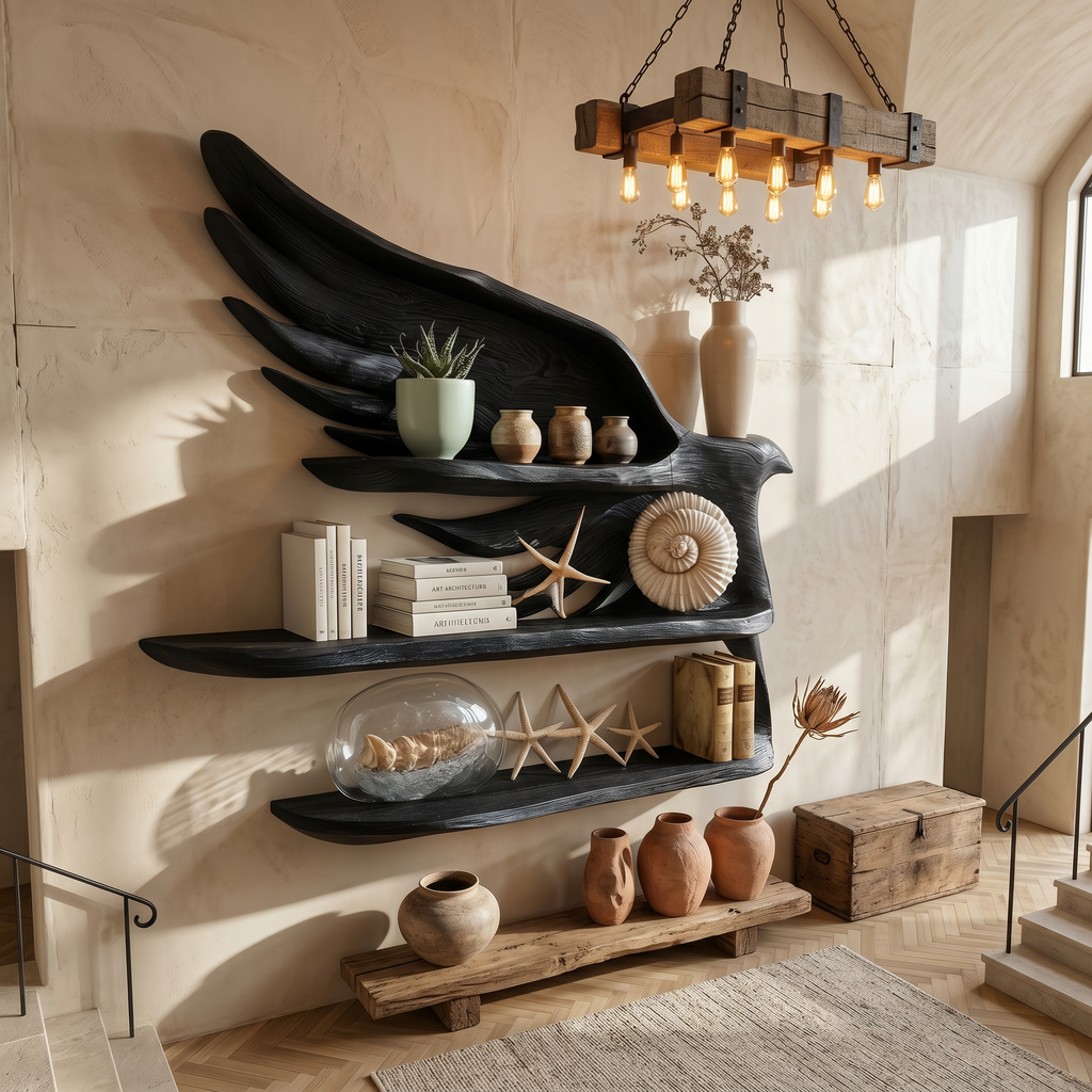Handcrafted Wave Bookshelf With Artistic Curved Structure For Home Decor SINLHABS048