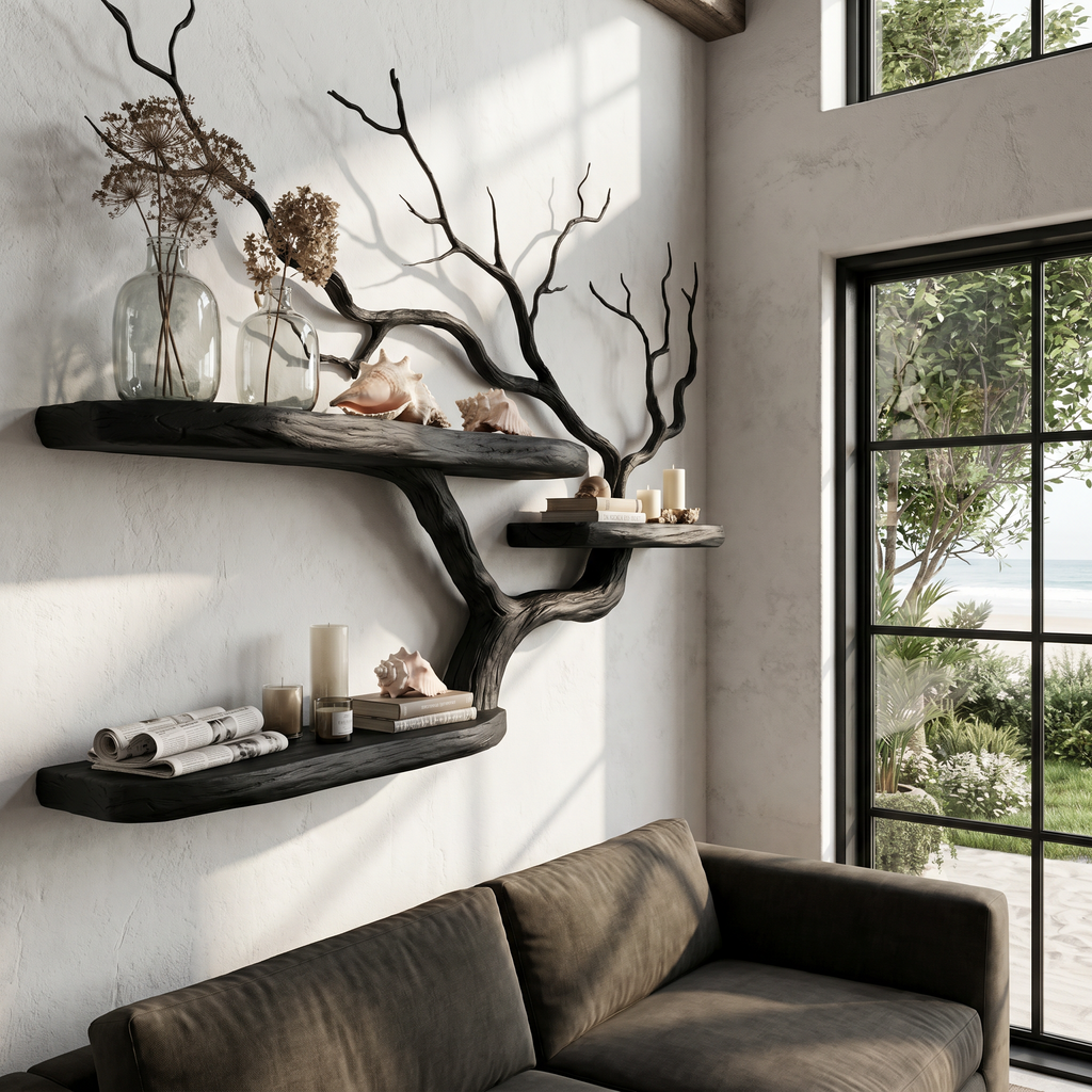 Handcrafted Tree Branch Floating Shelf For Living Room Decor SINLHAFL558