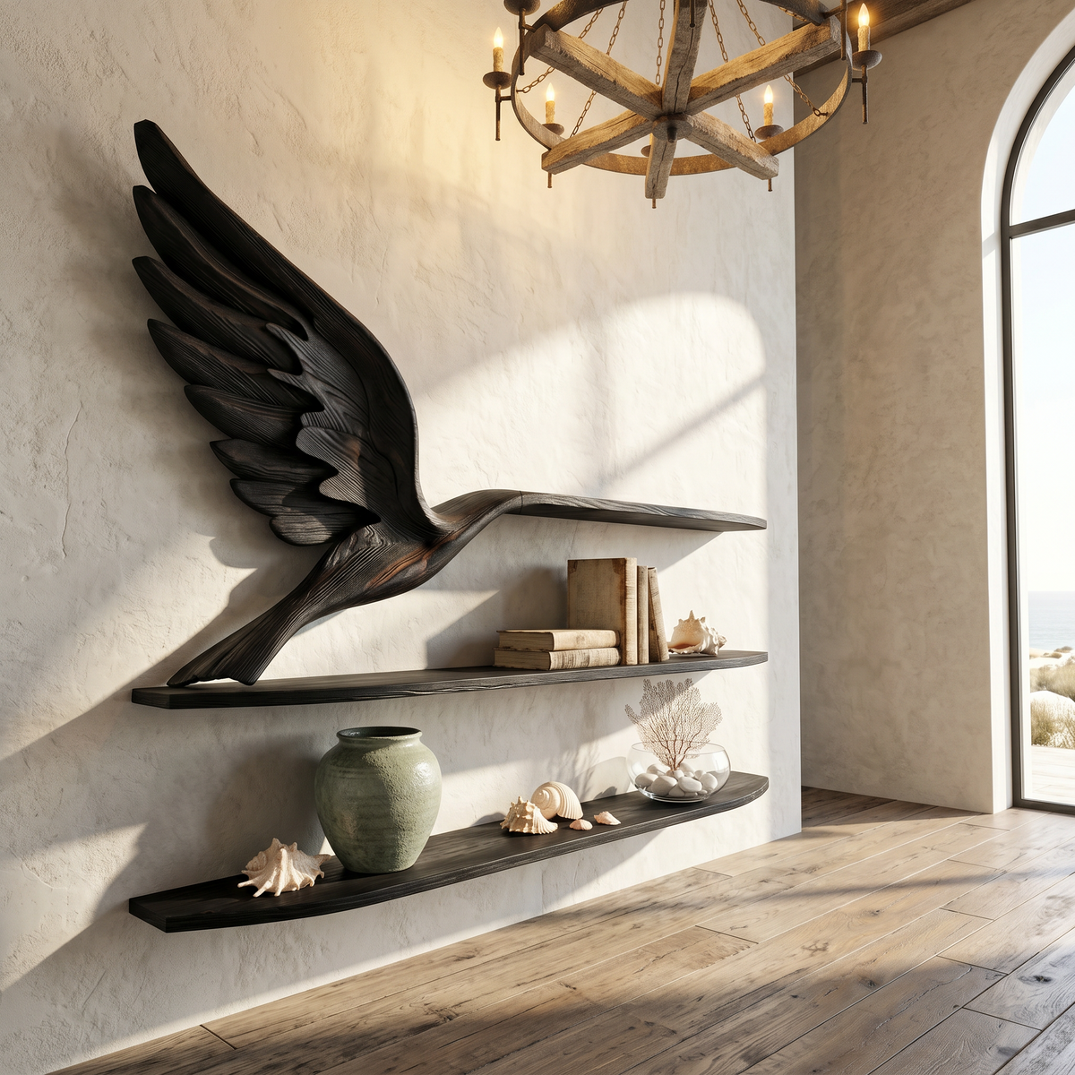 Handcrafted Eagle Wing Floating Shelf With Wooden Display Shelves For Living Room SINLHABS049