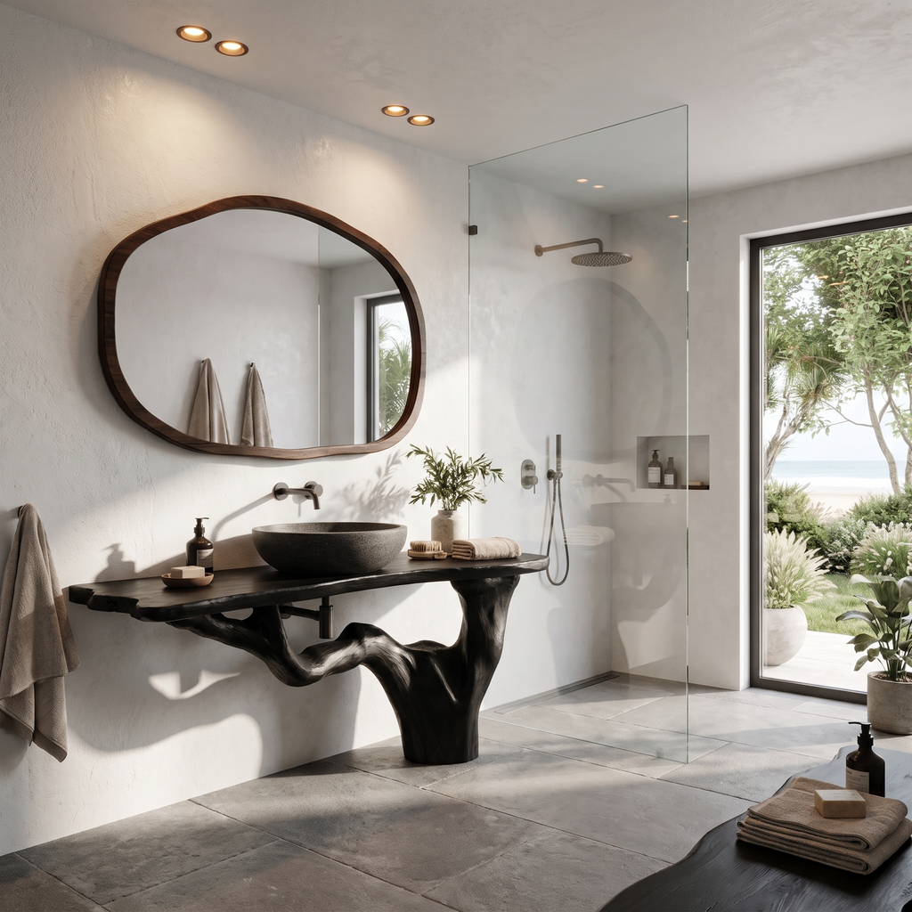 Handcrafted Bathroom Vanity With Tree Trunk Design For Powder Room SINLHABRV318