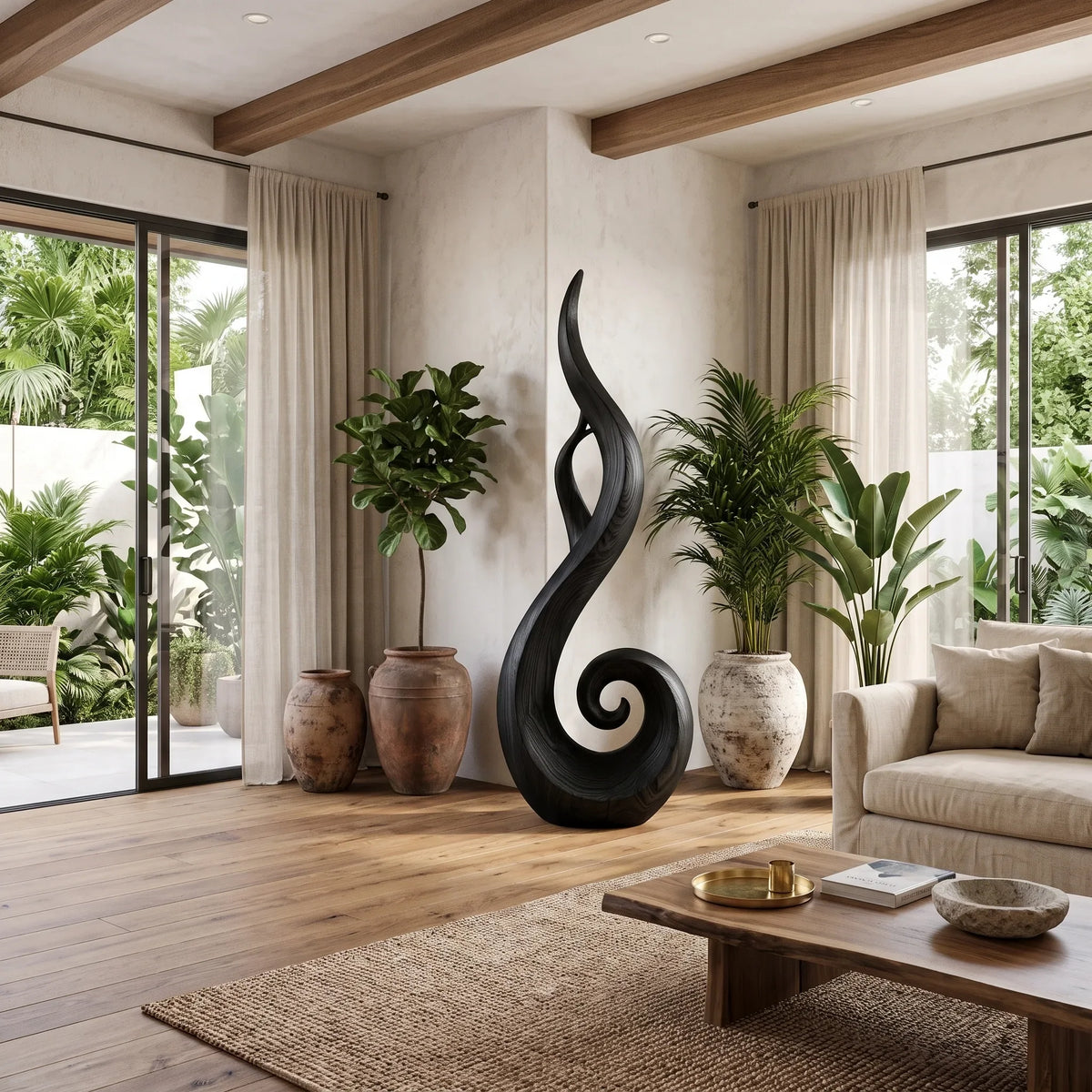 Handcrafted Spiral Wood Sculpture For Luxury Foyer Home Decor SILDTTRAS045