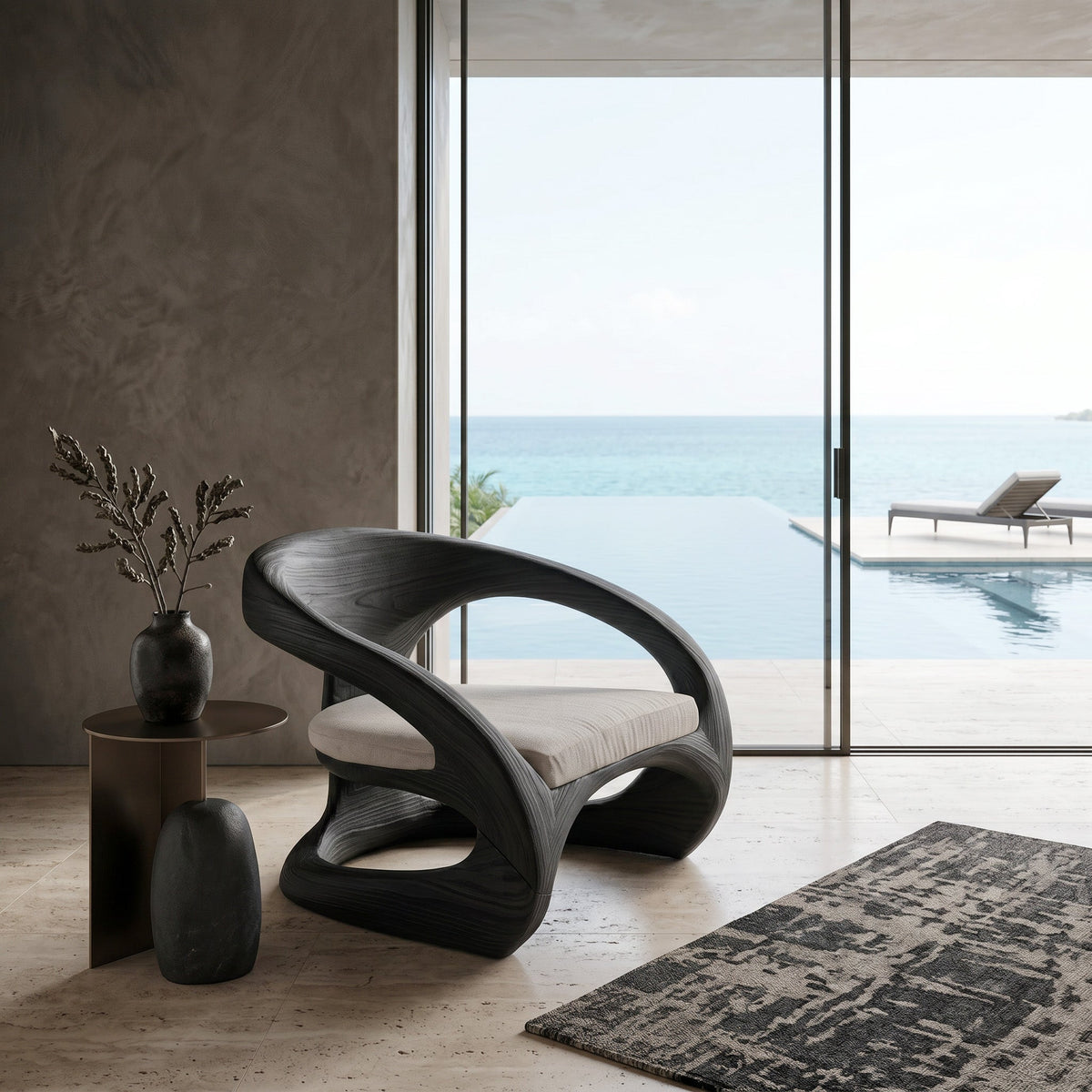 Artistic Curved Armchair Without Upholstered Seat For Living Room RTTHHNCHR069