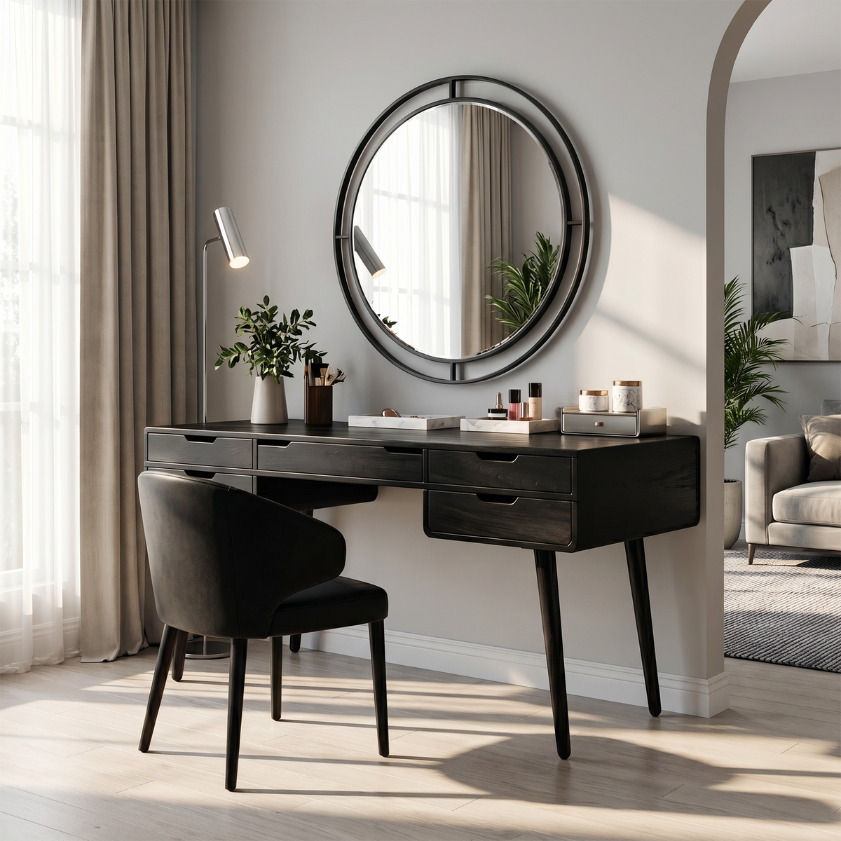 Classic Wooden Makeup Vanity Desk, Handcrafted Dressing Table with Storage Drawers for Bedroom Beauty Area & Dressing Room, SILDTTRMV024