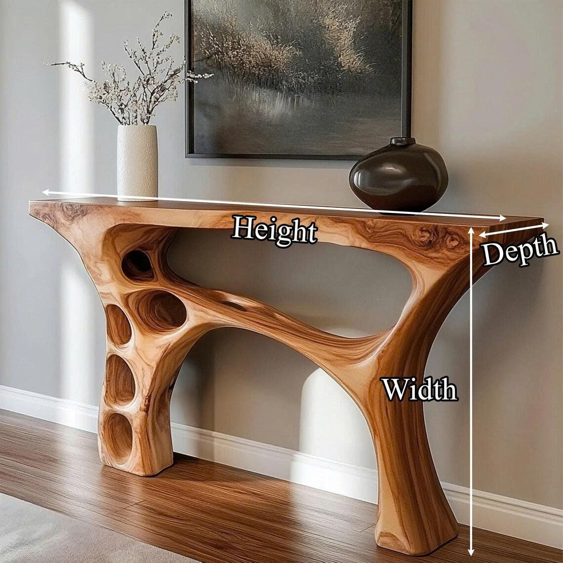 Handmade Organic Sculptural Console Table Solid Wood Decor Home Gift SINLCS059