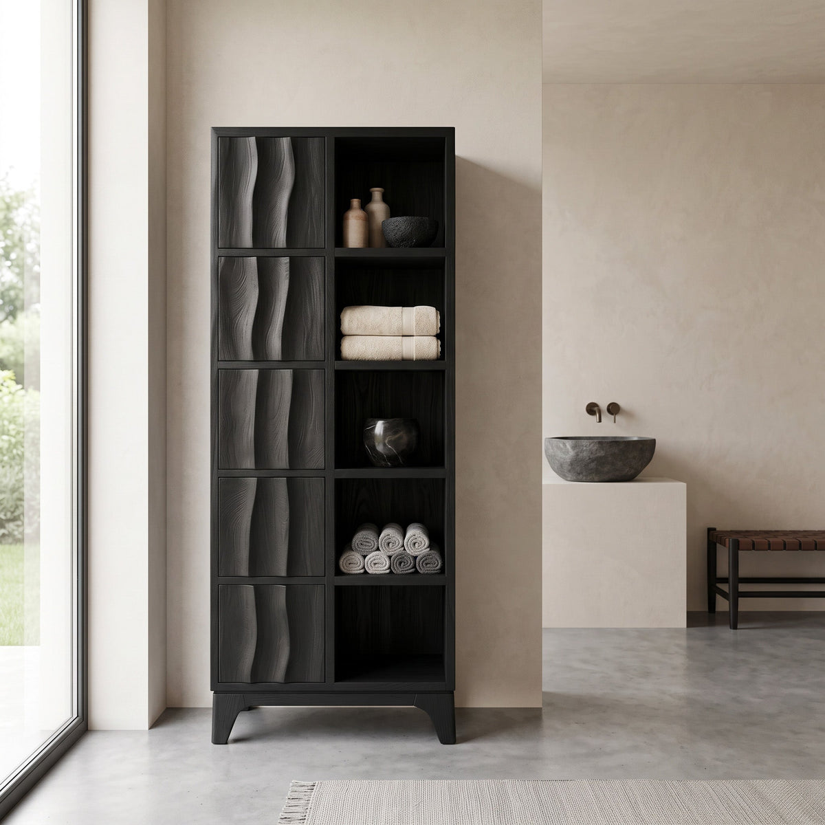 Handcrafted Wooden Bathroom Storage Cabinet For Spa-Inspired Interior RTTHHNBRC028