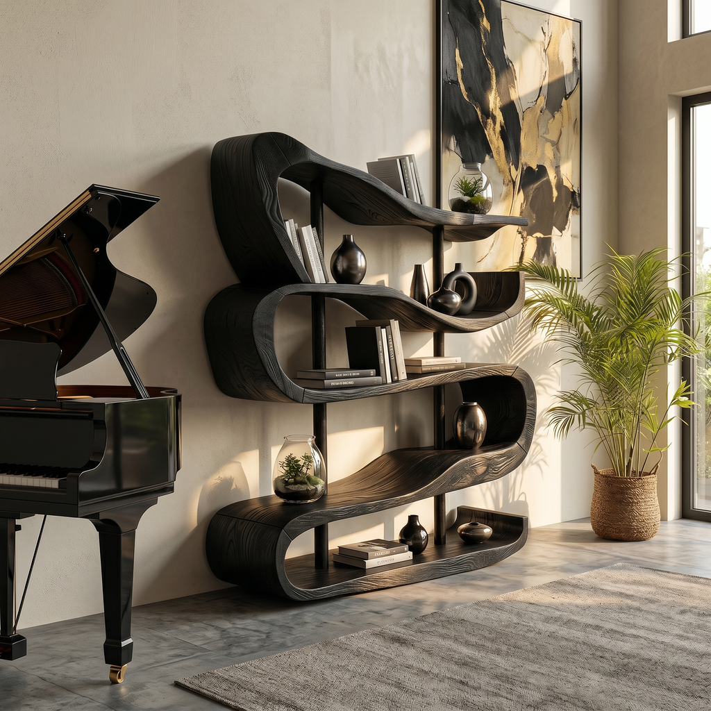 Artistic Wooden Display Shelf In Organic Form SILDTTRBS043