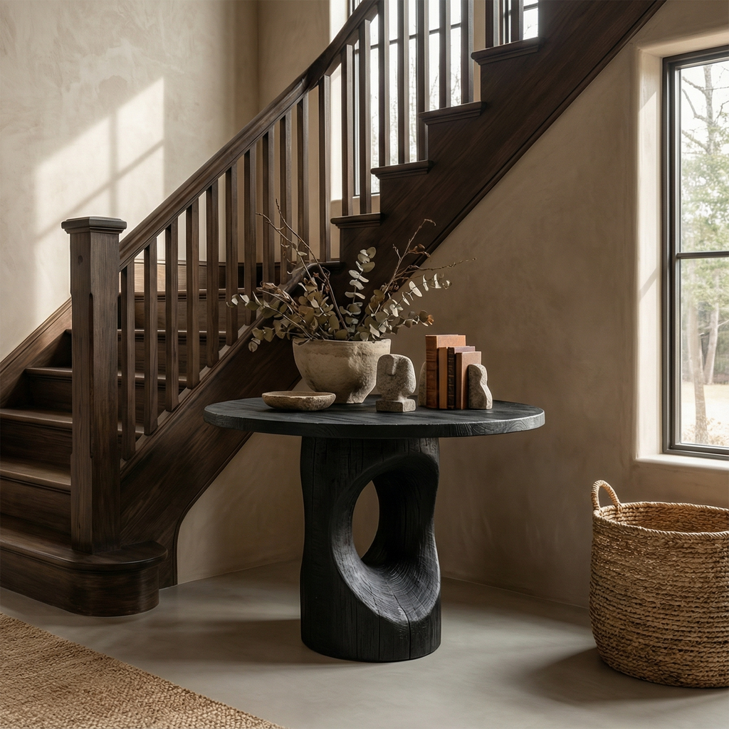 Handcrafted Modern Sculptural Foyer Table For Pedestal Entryway Table SINLSAFT012