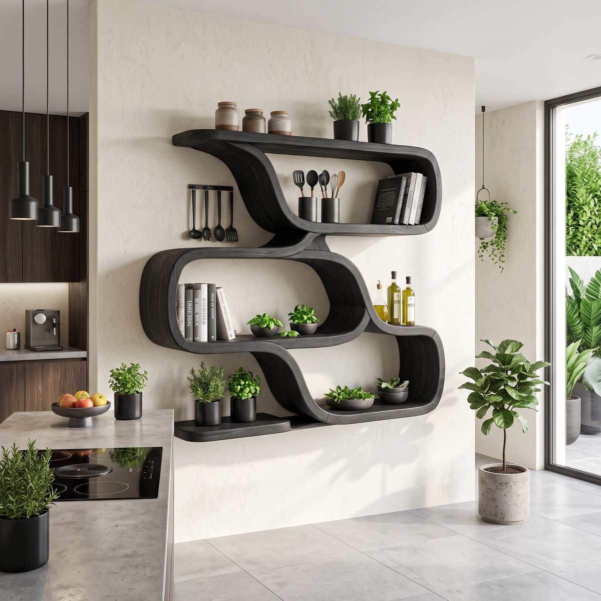 Farmhouse Curved Wood Shelves for Entryway SILDTTRWMS065