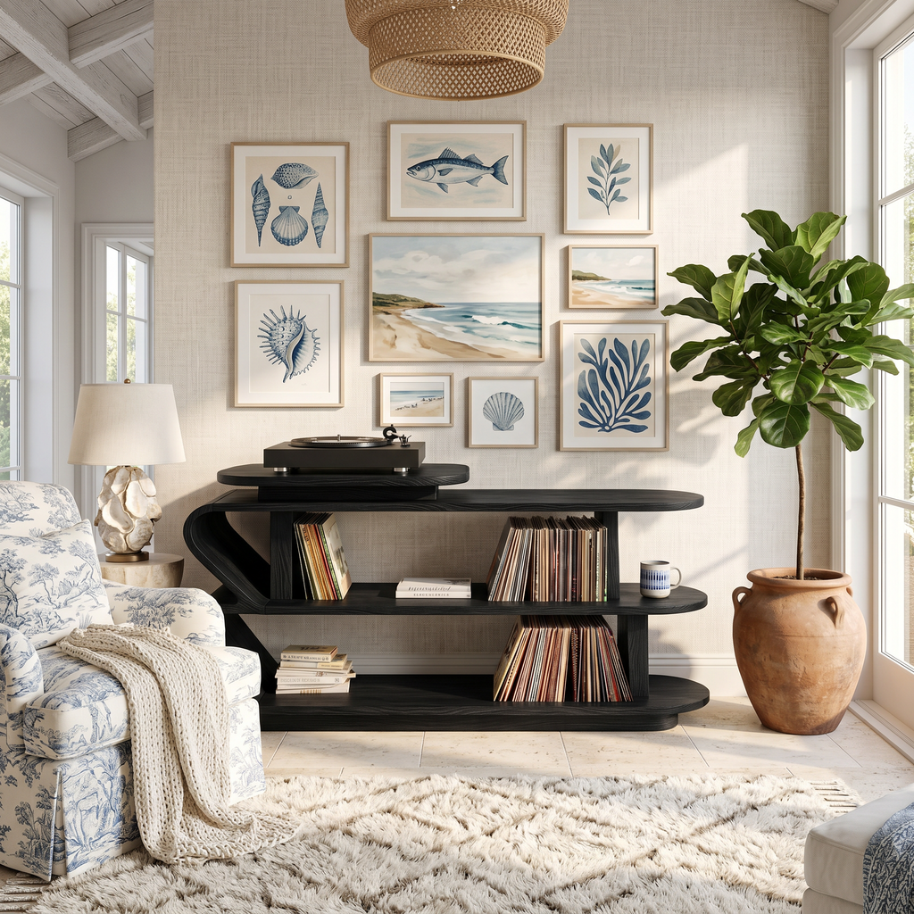 Handcrafted Wood Media Console For Entryway Design SILDTTRRPT023