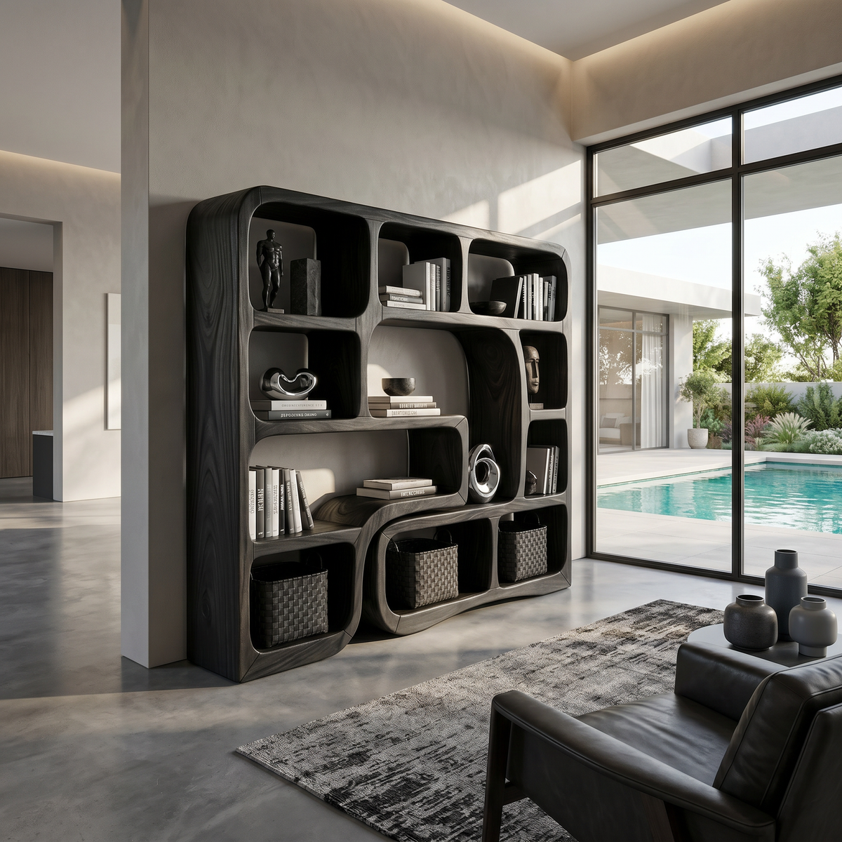 Luxury Wooden Bookcase With Organic Wave Design SILDTTRBS033