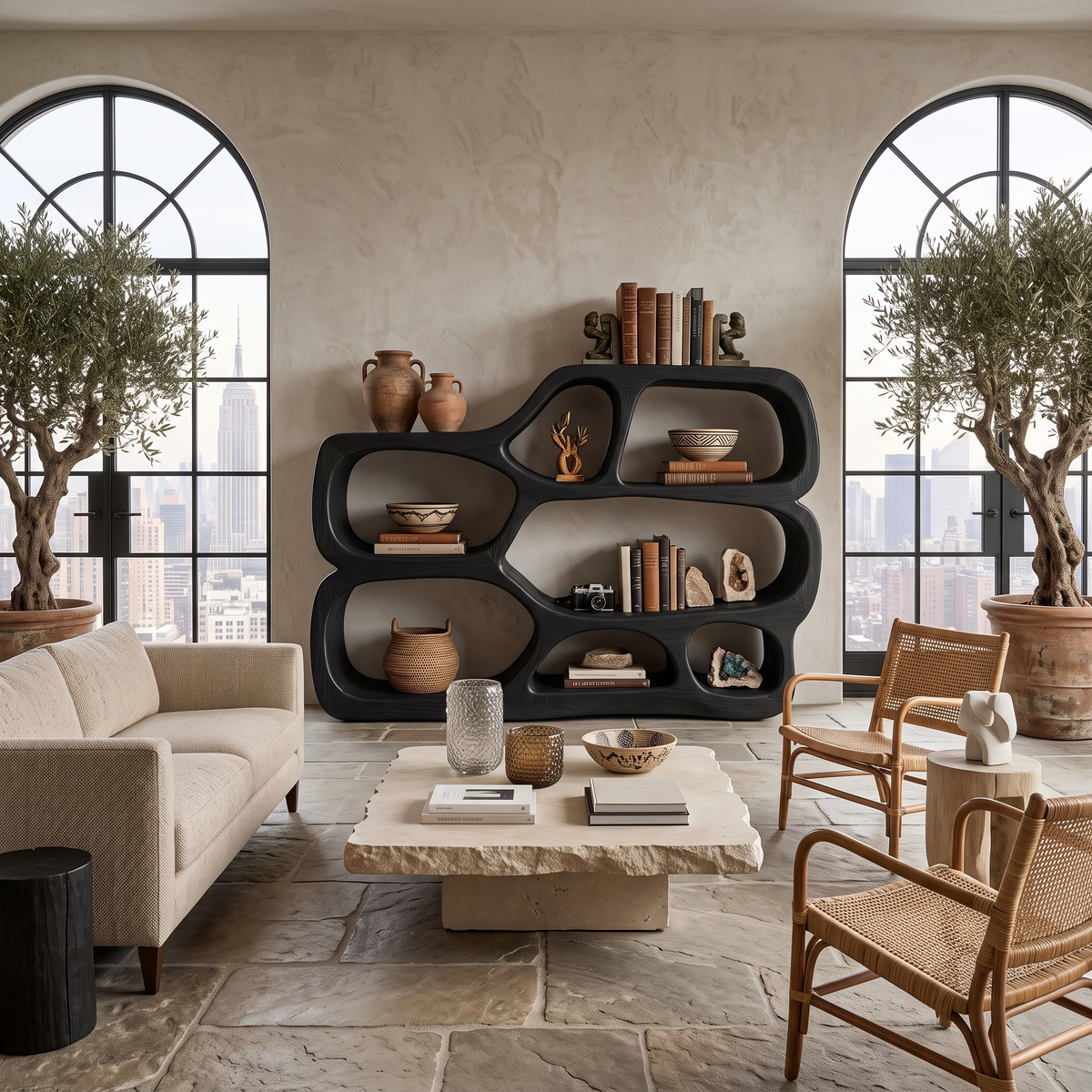 Artistic Curved Bookshelf For Living Room Styling RTTHTTBS043