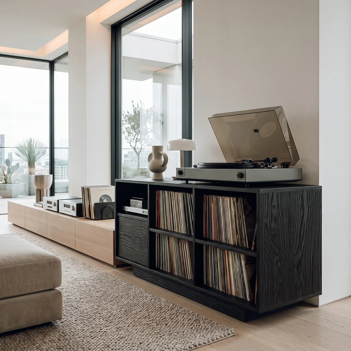 Elegant Vinyl Record Cabinet With Open Compartments For Living Room RTTHHNRPT022
